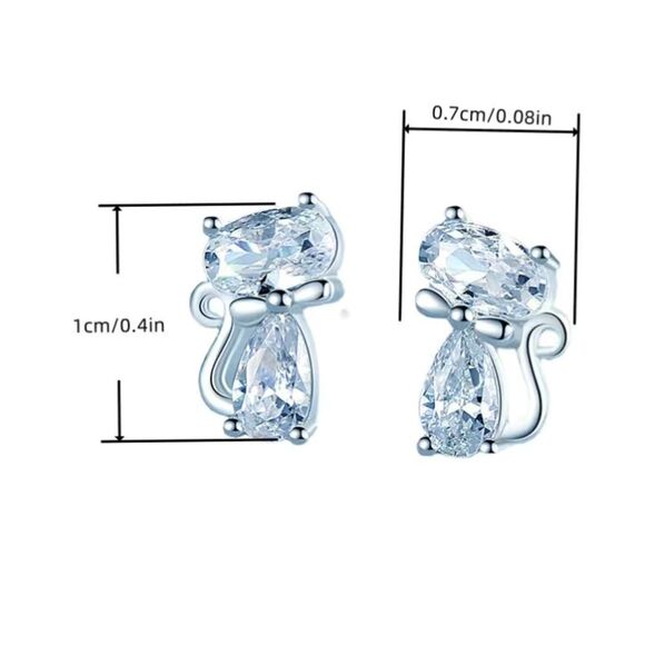 - 😺Petite Tiny Sterling Silver (925) Iridescent Diamond Cat Earrings💎 - Picture 3 of 16